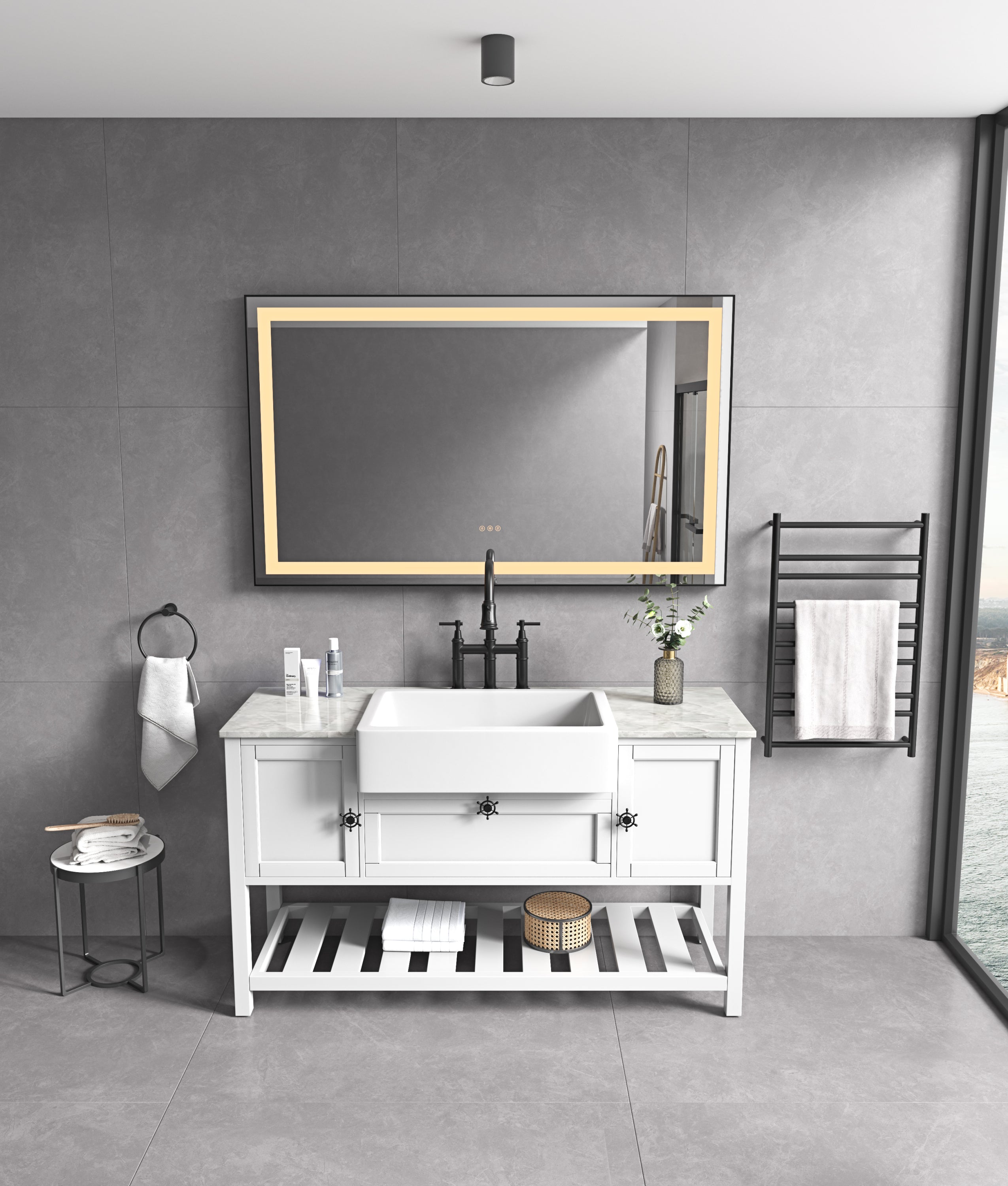72 x 36 Inch LED Bathroom Mirror with Aluminum Frame, Wall Mounted Vanity Mirror, Anti-Fog, Memory, 3 Colors, Stepless Dimmable