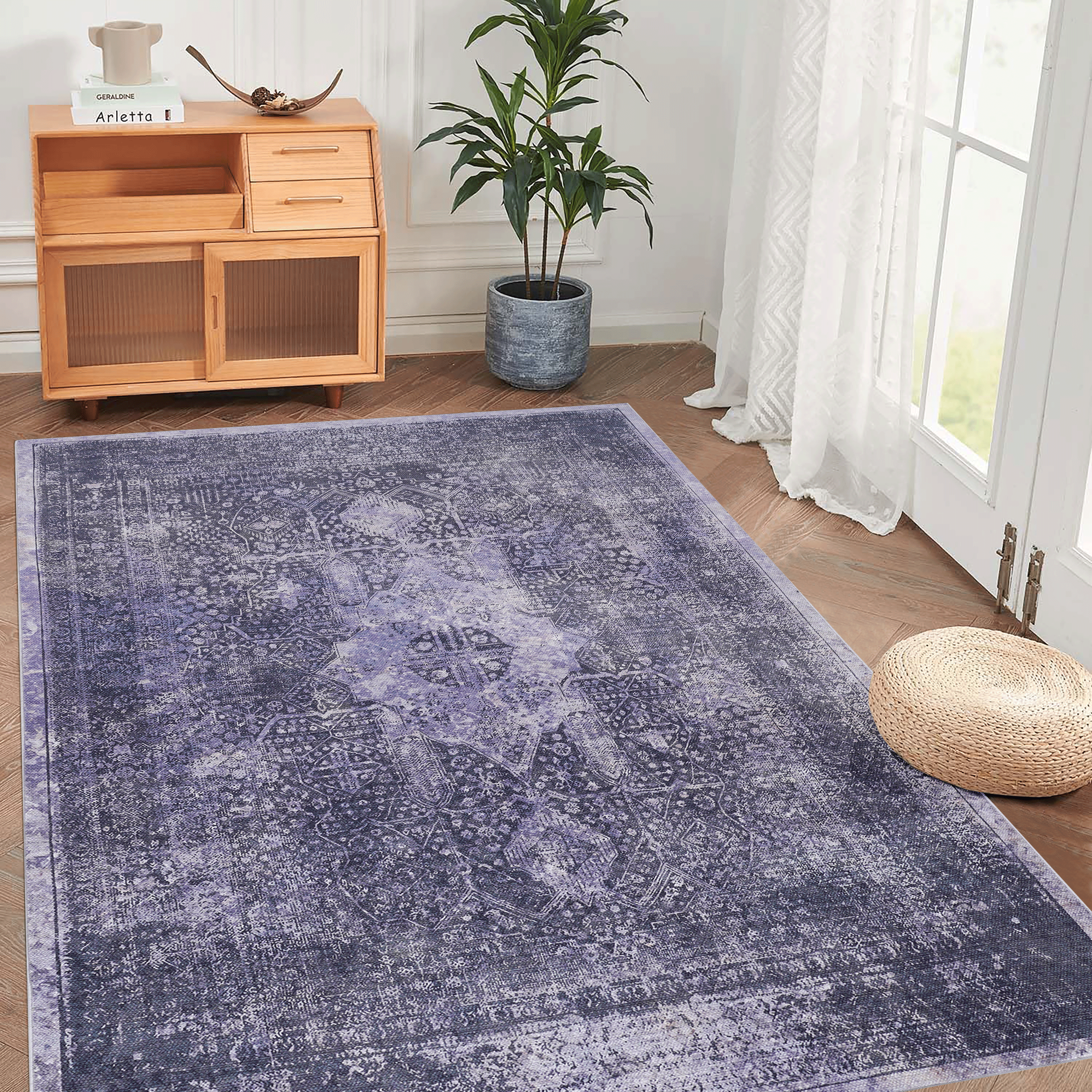 LOOM & LUXE 5x8 Area Rugs for Bedroom, Washable Rug, Low-Pile, Non-Slip, Non-Shedding, Foldable, Kid & Pet Friendly - Area Rugs for living room, bedroom, kitchen  (Anthracite, 5' x 8')