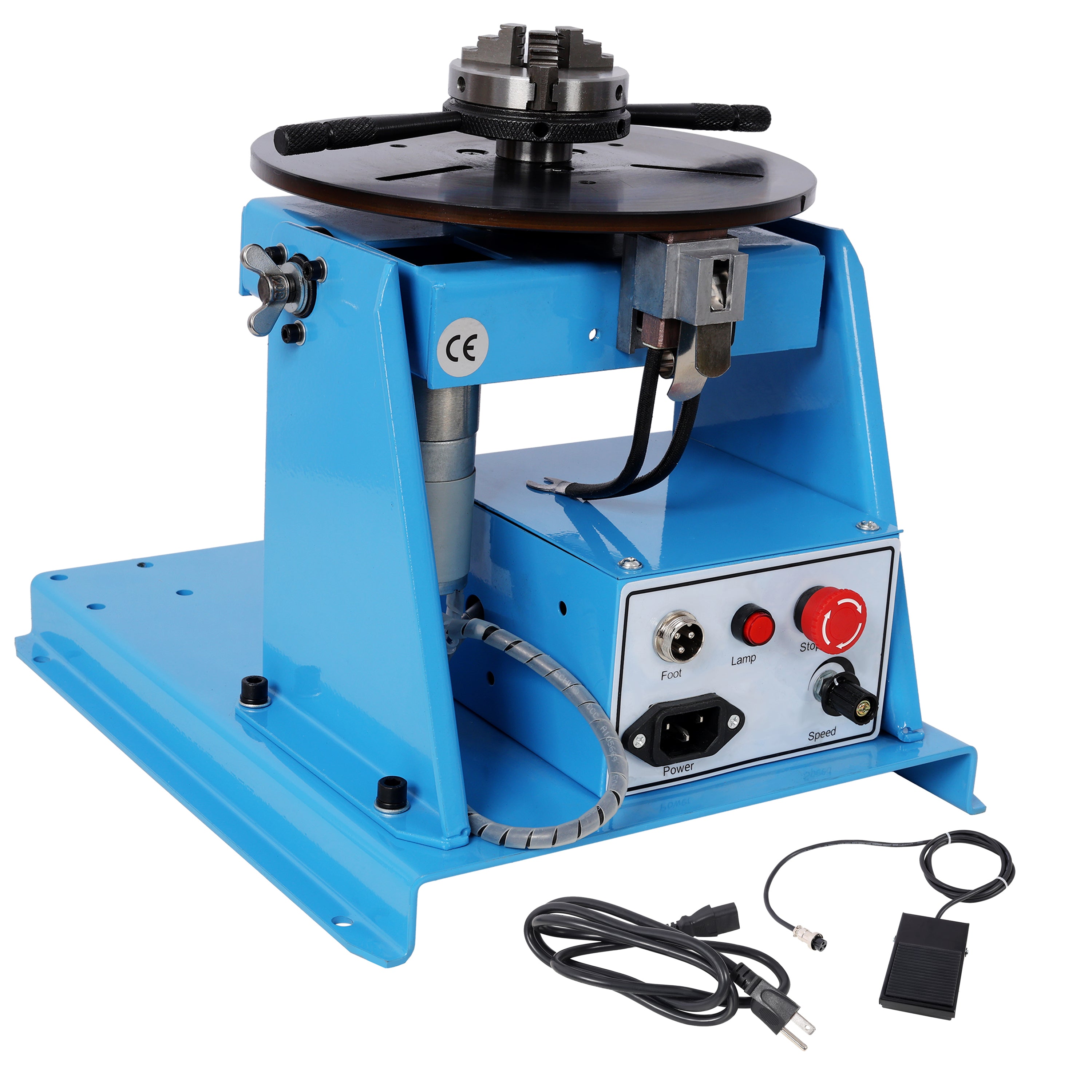 Portable Rotary Welding Positioner with 3-Jaw Lathe Chuck, 0-90° Turntable, Blue Steel, 12.5x10.6x11 inches