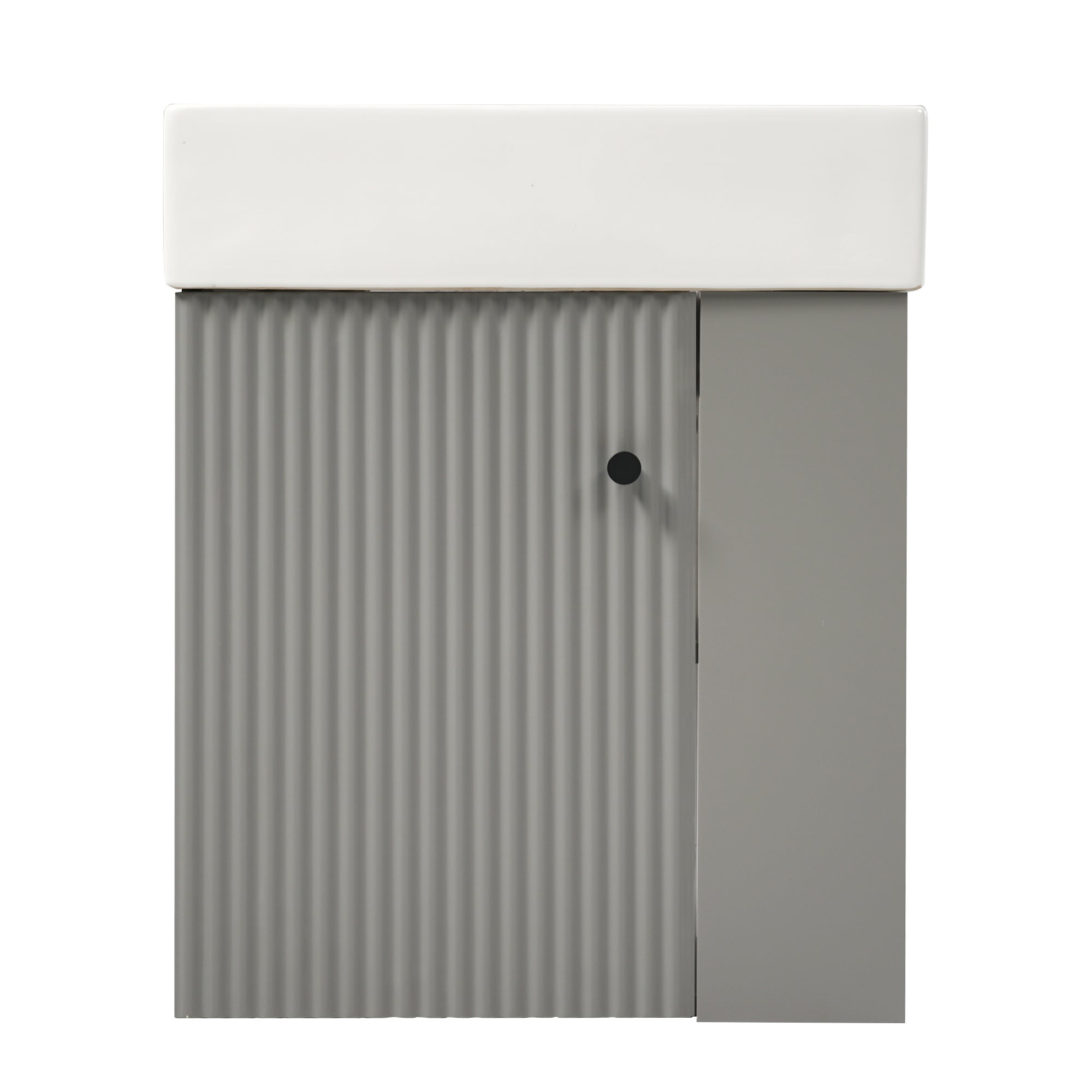 Modern Floating Bathroom Vanity with Ceramic Basin and Right Side Storage - Gray, MDF, 21.6 Inches