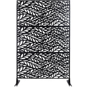 Outdoor & Indoor Privacy Screen Metal Privacy Screen, Freestanding Decorative Privacy Screen for Deck Balcony Patio, Black Steel, 76' H×48' W