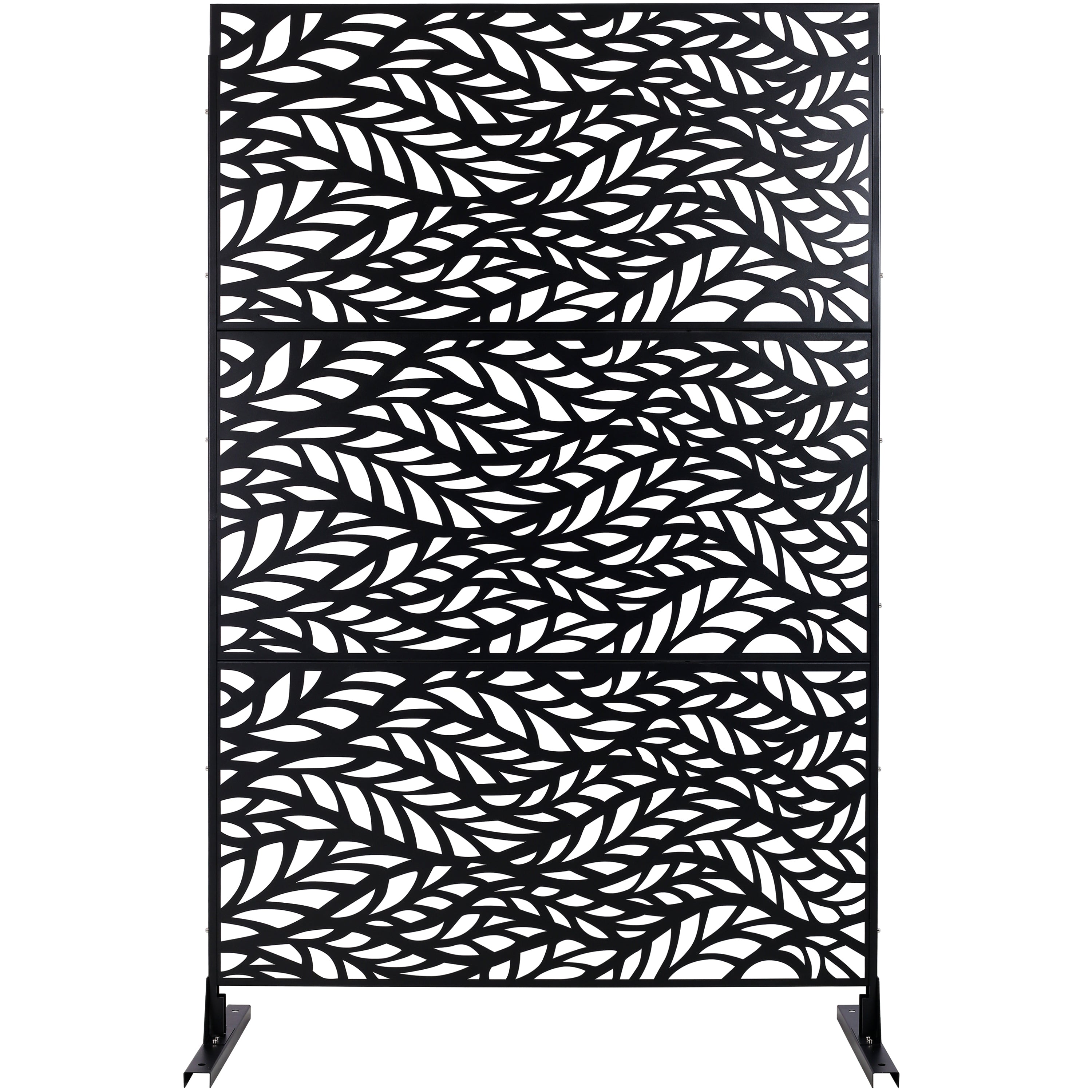 Outdoor & Indoor Privacy Screen Metal Privacy Screen, Freestanding Decorative Privacy Screen for Deck Balcony Patio, Black Steel, 76' H×48' W