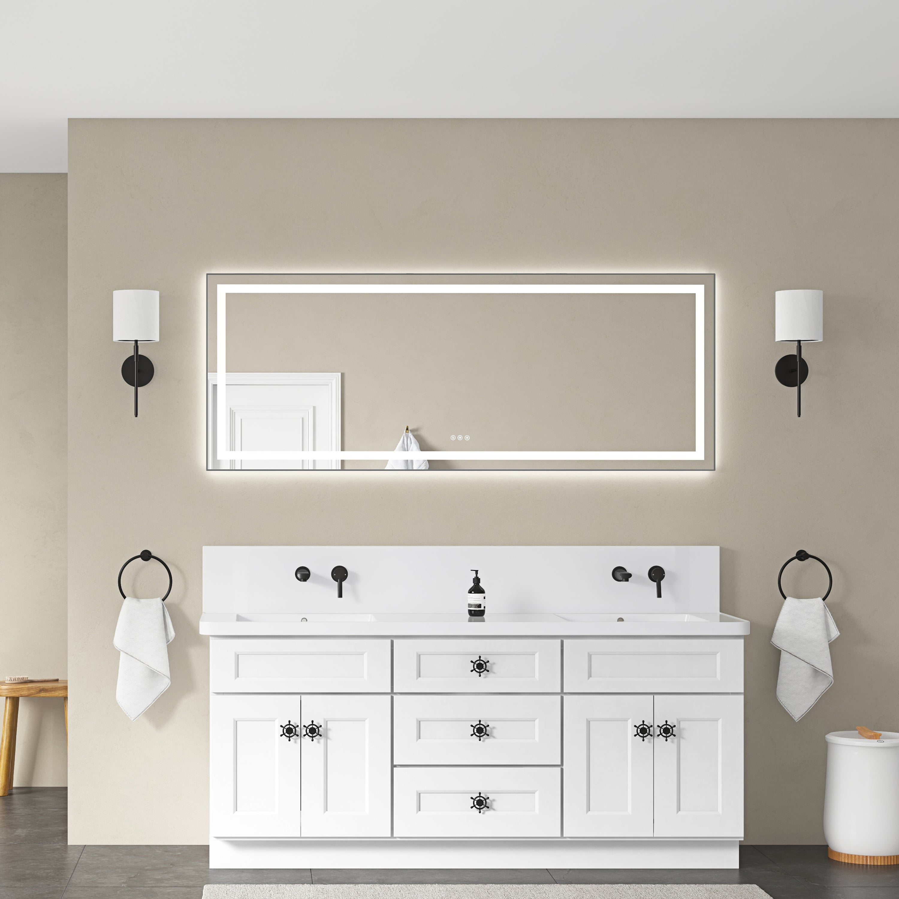 72' x 28' LED Bathroom Mirror with Front and Backlight, Wall Mounted Vanity Mirror with Aluminum Frame, Anti-Fog, Memory, 3 Colors, Stepless Dimmable