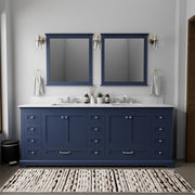Navy Blue Double Bath Vanity 84 in. W x 22 in. D, with Carrara Marble Top