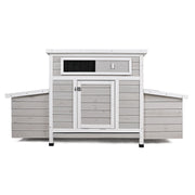 Large Wooden Chicken Coop Outdoor Hen House with 2 Sides Nesting Boxes in Gray+White Matte Wood, 57.87 x 33.86 x 30.55 inches