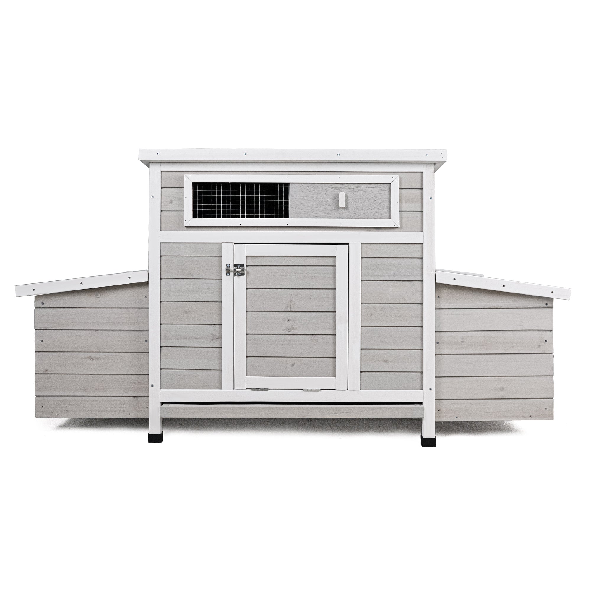 Large Wooden Chicken Coop Outdoor Hen House with 2 Sides Nesting Boxes in Gray+White Matte Wood, 57.87 x 33.86 x 30.55 inches