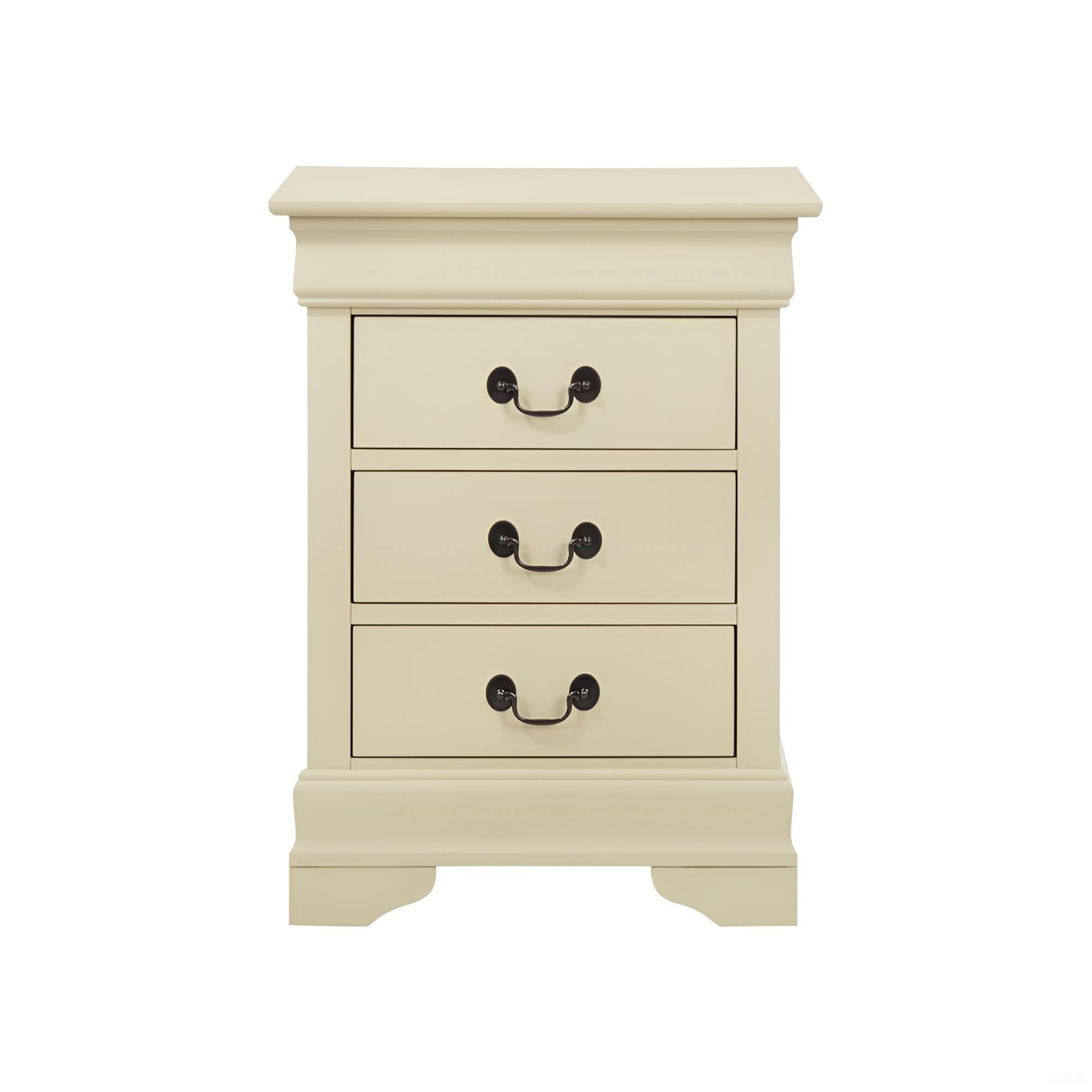 Traditional Beige Nightstand with Three Drawers Particle Board 29' Height