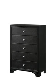 1pc Modern Glam Style Black Finish Glam Five Drawer Chest Pattern Wooden Bedroom Furniture