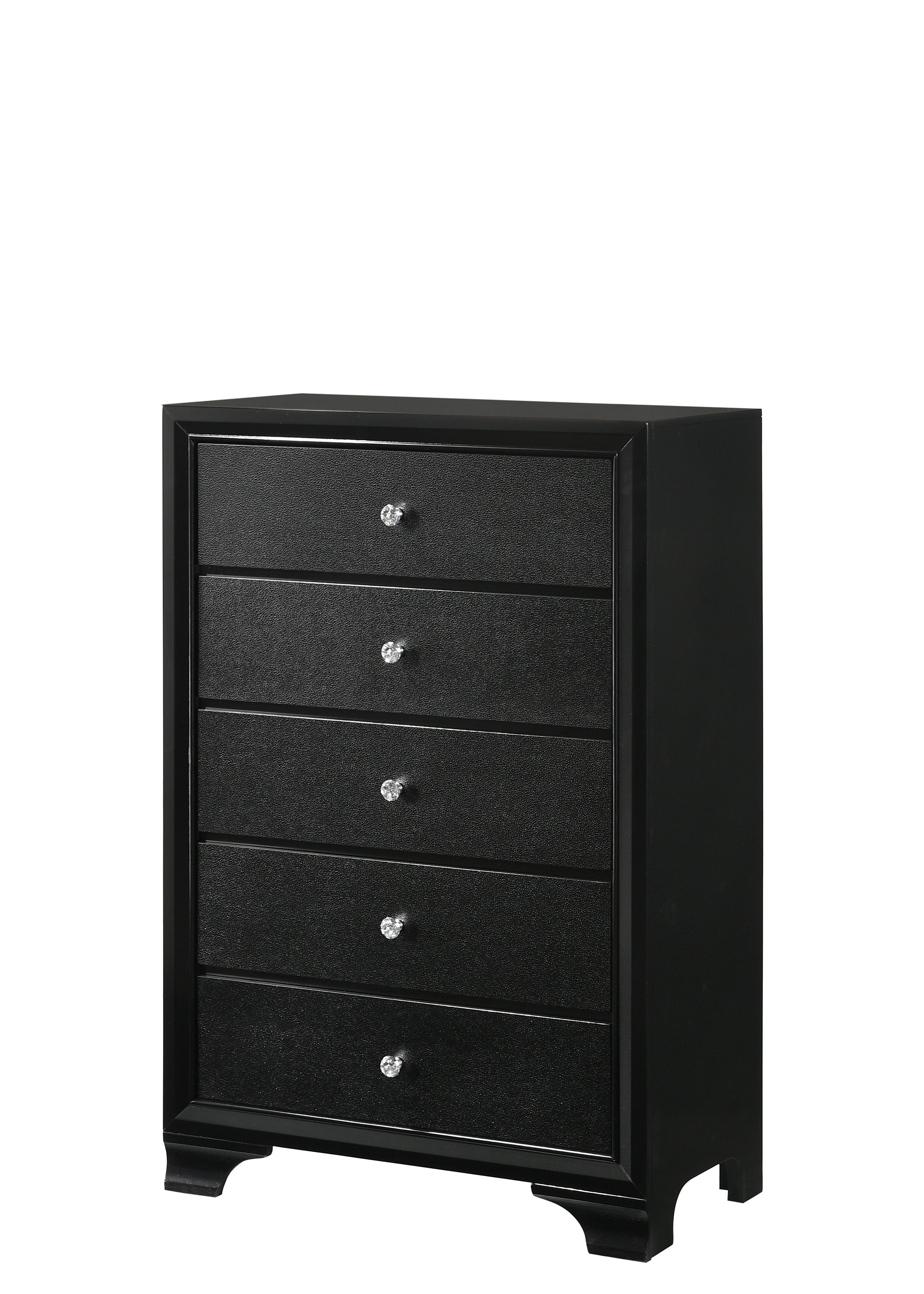 1pc Modern Glam Style Black Finish Glam Five Drawer Chest Pattern Wooden Bedroom Furniture