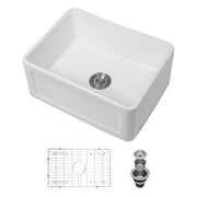 Elegant Farmhouse Style Small Apron-Front Ceramic Kitchen Sink White 24-Inch Single Bowl Reversible Design