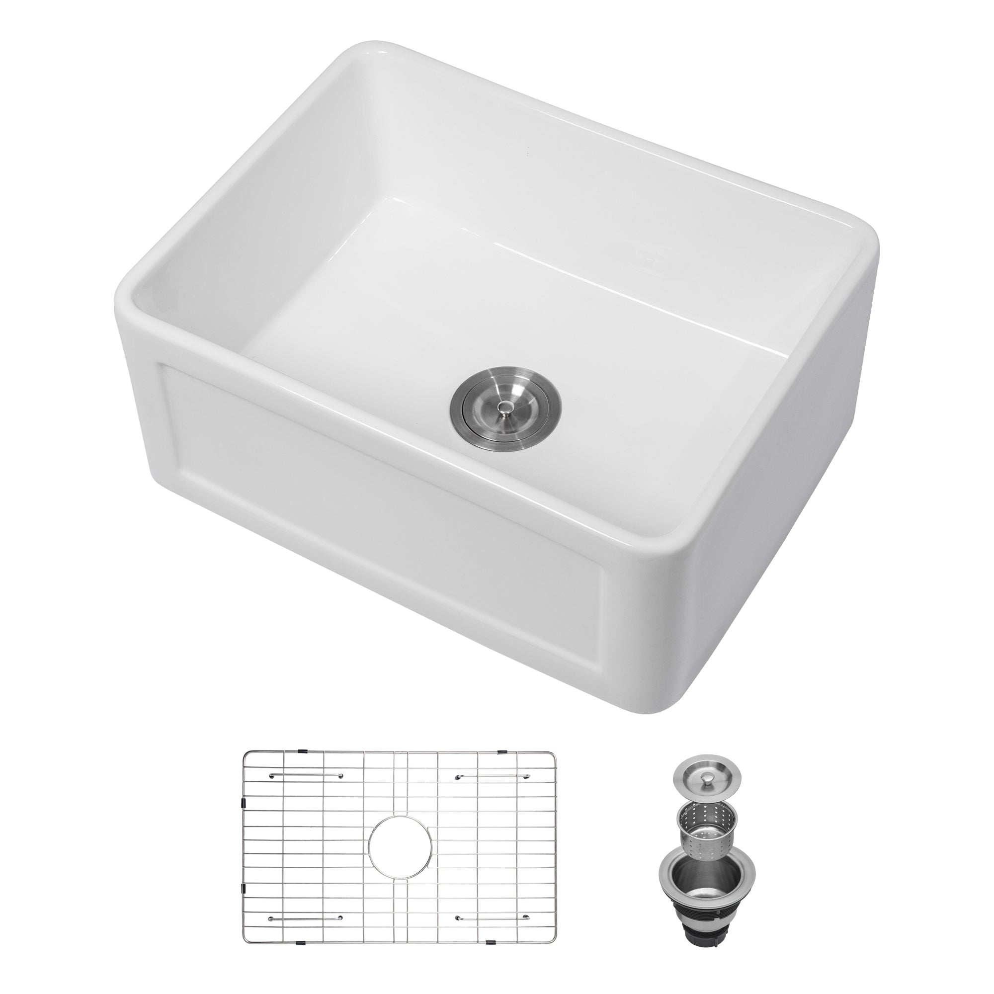 Elegant Farmhouse Style Small Apron-Front Ceramic Kitchen Sink White 24-Inch Single Bowl Reversible Design