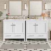 72' White Bathroom Vanity with Ceramic Sink, Soft-Close Doors, Double Storage Shelves & Divided Drawer – Modern Bathroom Cabinet with Ample Storage