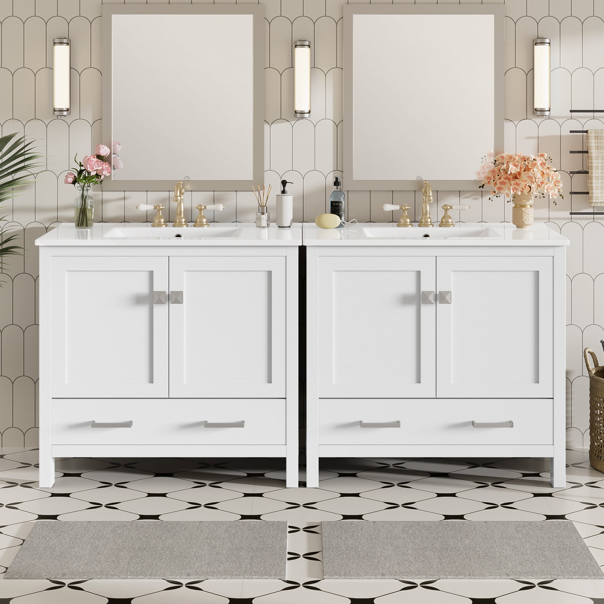 72' White Bathroom Vanity with Ceramic Sink, Soft-Close Doors, Double Storage Shelves & Divided Drawer – Modern Bathroom Cabinet with Ample Storage
