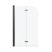 Matte Black Frameless Folding Pivot Bathtub Door with Clear Tempered Glass, 34' W x 58' H, Reversible Installation