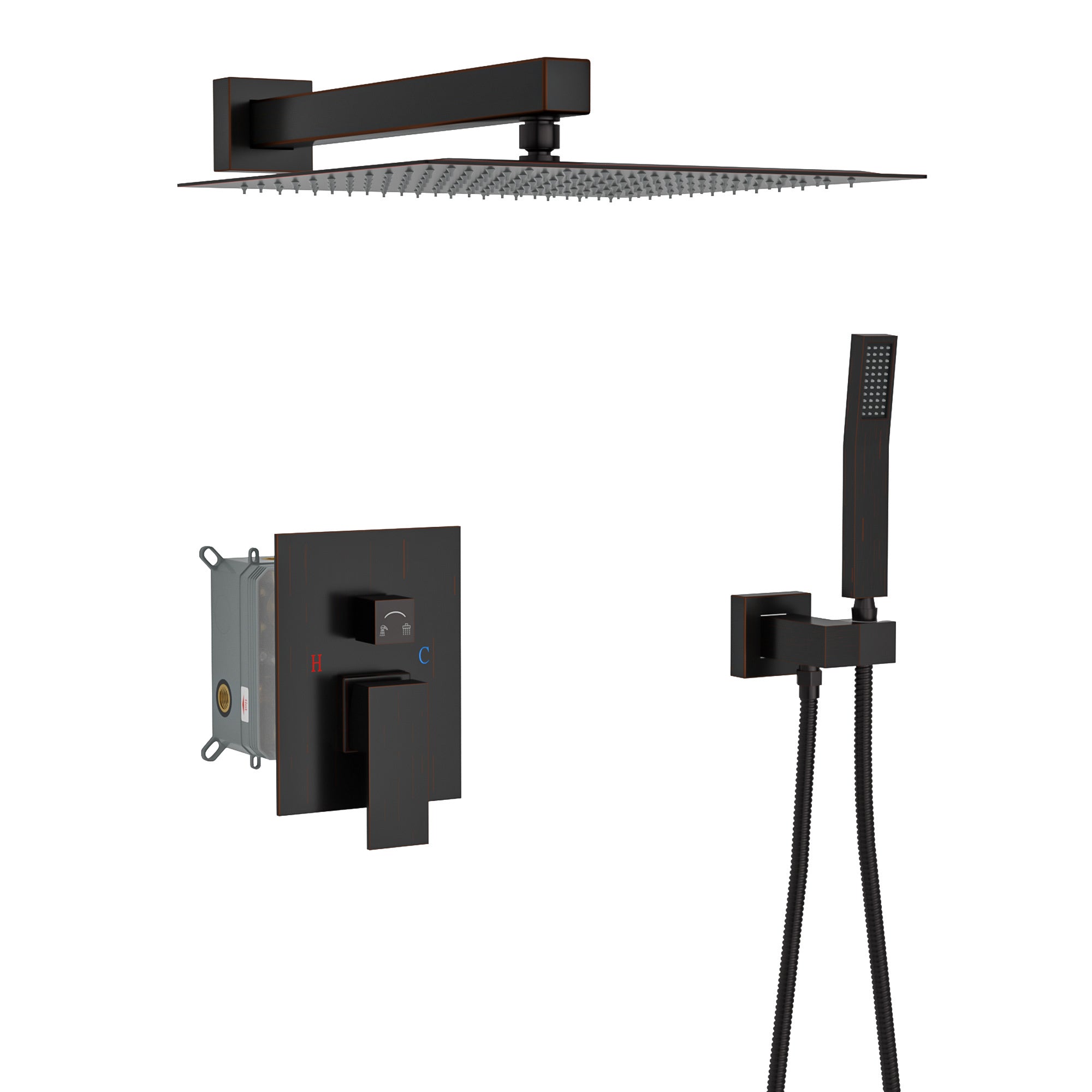 Oil-Rubbed Bronze Dual Shower Head System with 10 Inch Wall Mounted Square Shower & Rough-in Valve