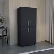 Armoire Wardrove 70' H, Double Doors, 6 Shelves, 2 Hanging Rods, Black