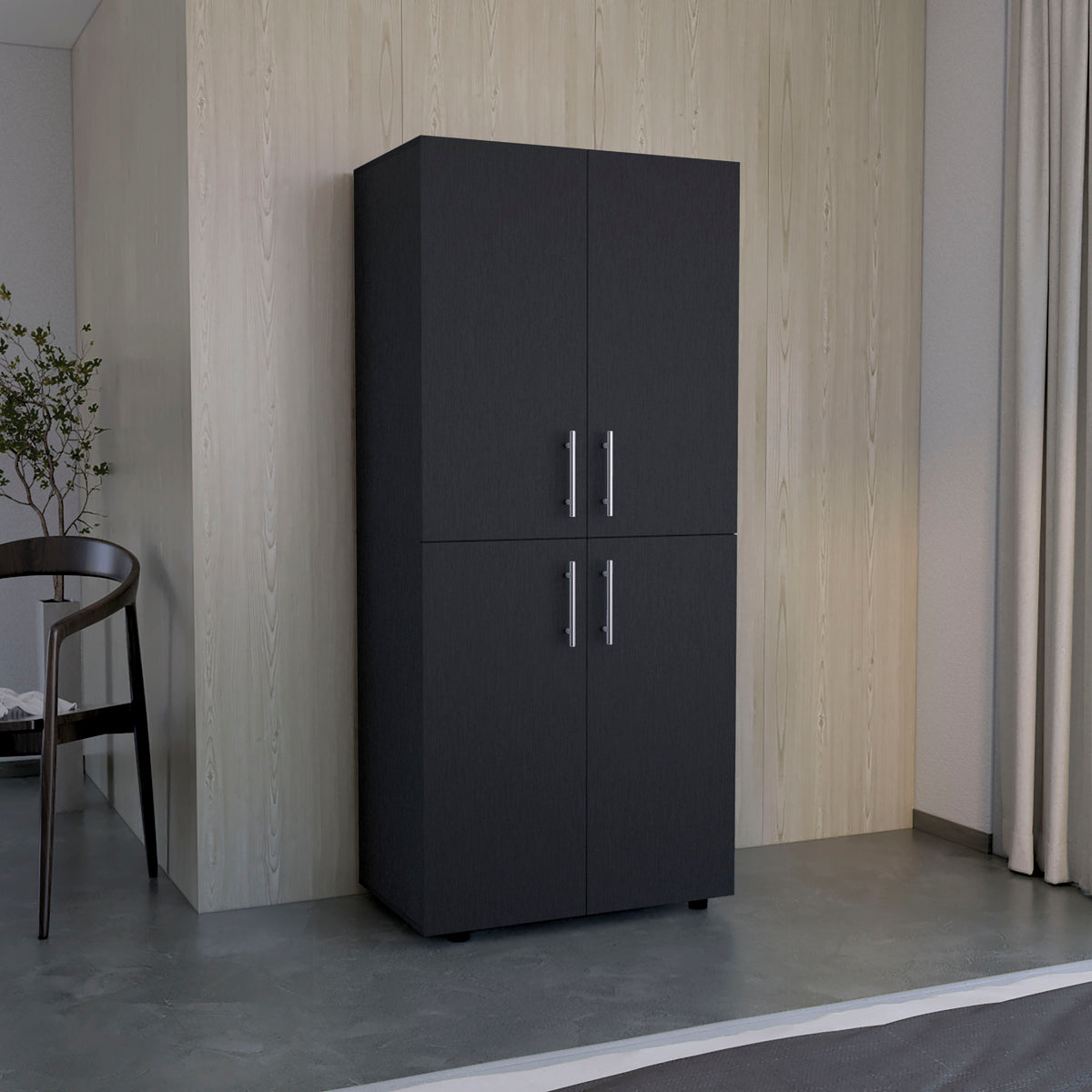 Armoire Wardrove 70' H, Double Doors, 6 Shelves, 2 Hanging Rods, Black
