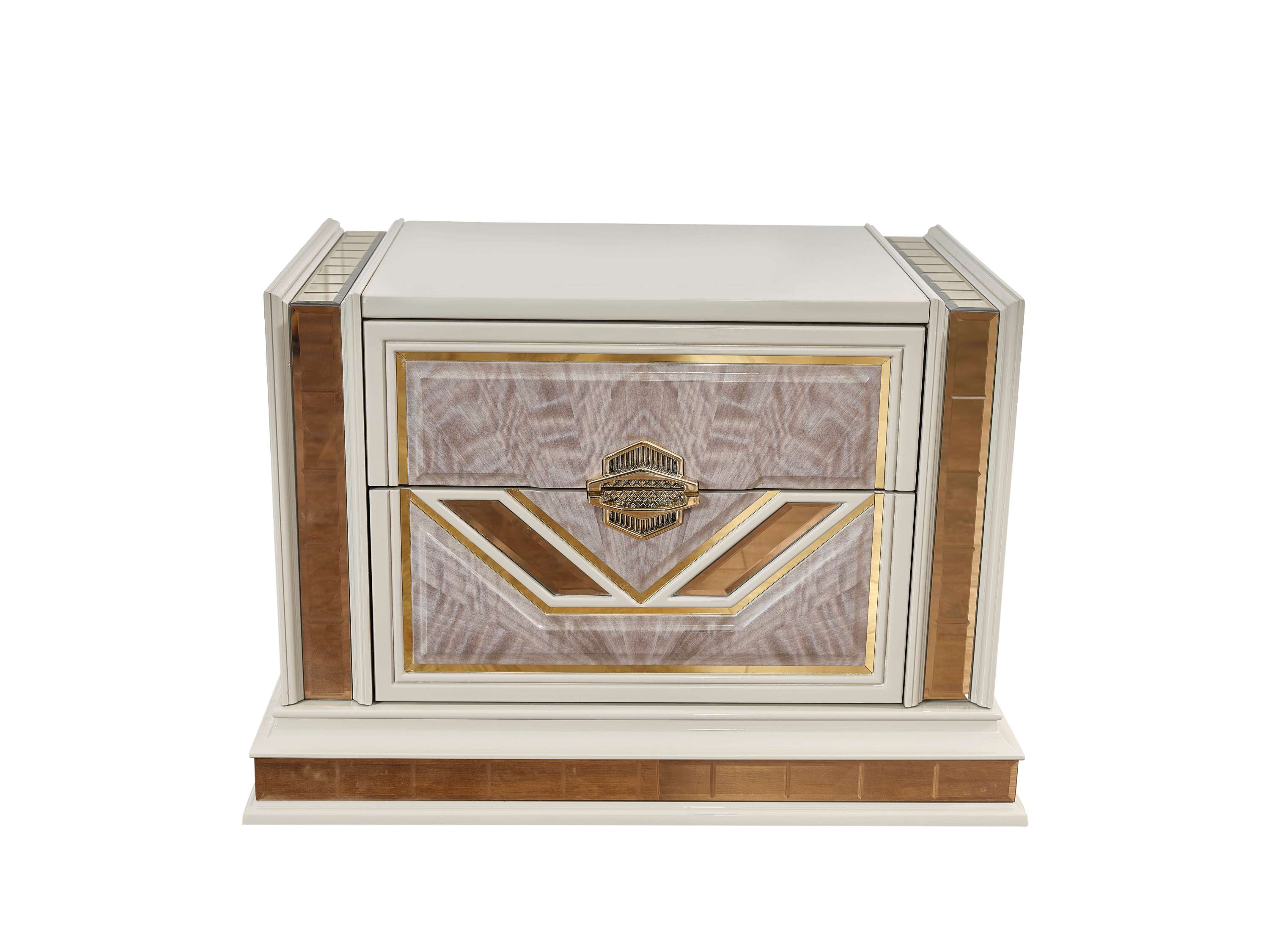 Omari Modern Style 2-Drawer Night stand Made with Wood and Gold Accents in Beige  same as B009P245442 (CA inventory)