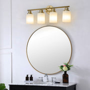 24' Modern 4-Light Vanity Wall Sconce, Golden Finish with Frosted Glass Shades for Bathroom or Hallway Lighting (No Bulbs)