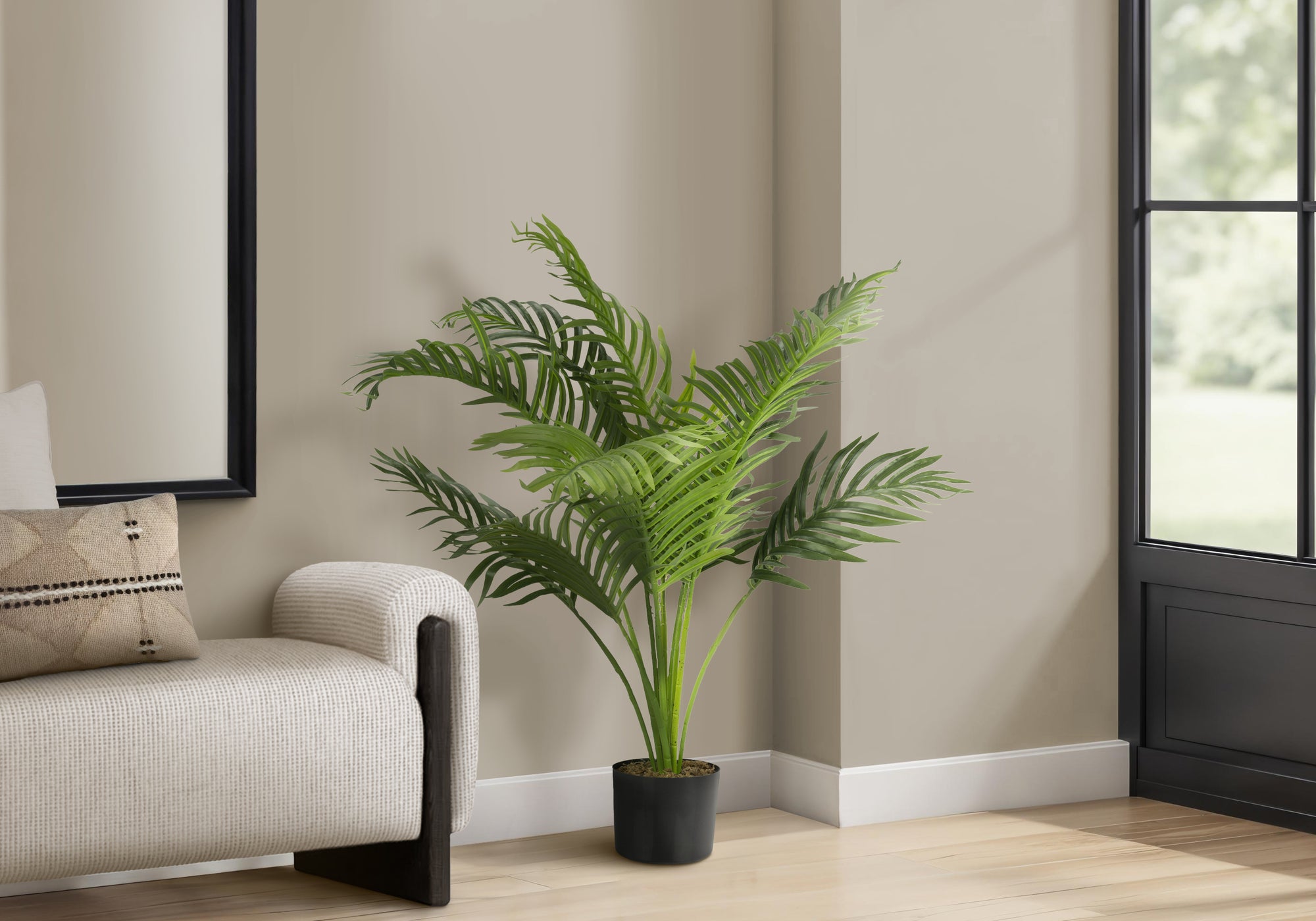 Artificial Plant, 34' Tall, Palm Tree, Indoor, Faux, Fake, Floor, Greenery, Potted, Real Touch, Decorative, Green Leaves, Black Pot