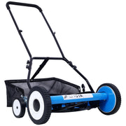 20-Inch 5-Blade Push Reel Lawn Mower with Grass Catcher, 4 WHEELS BLUE COLOR