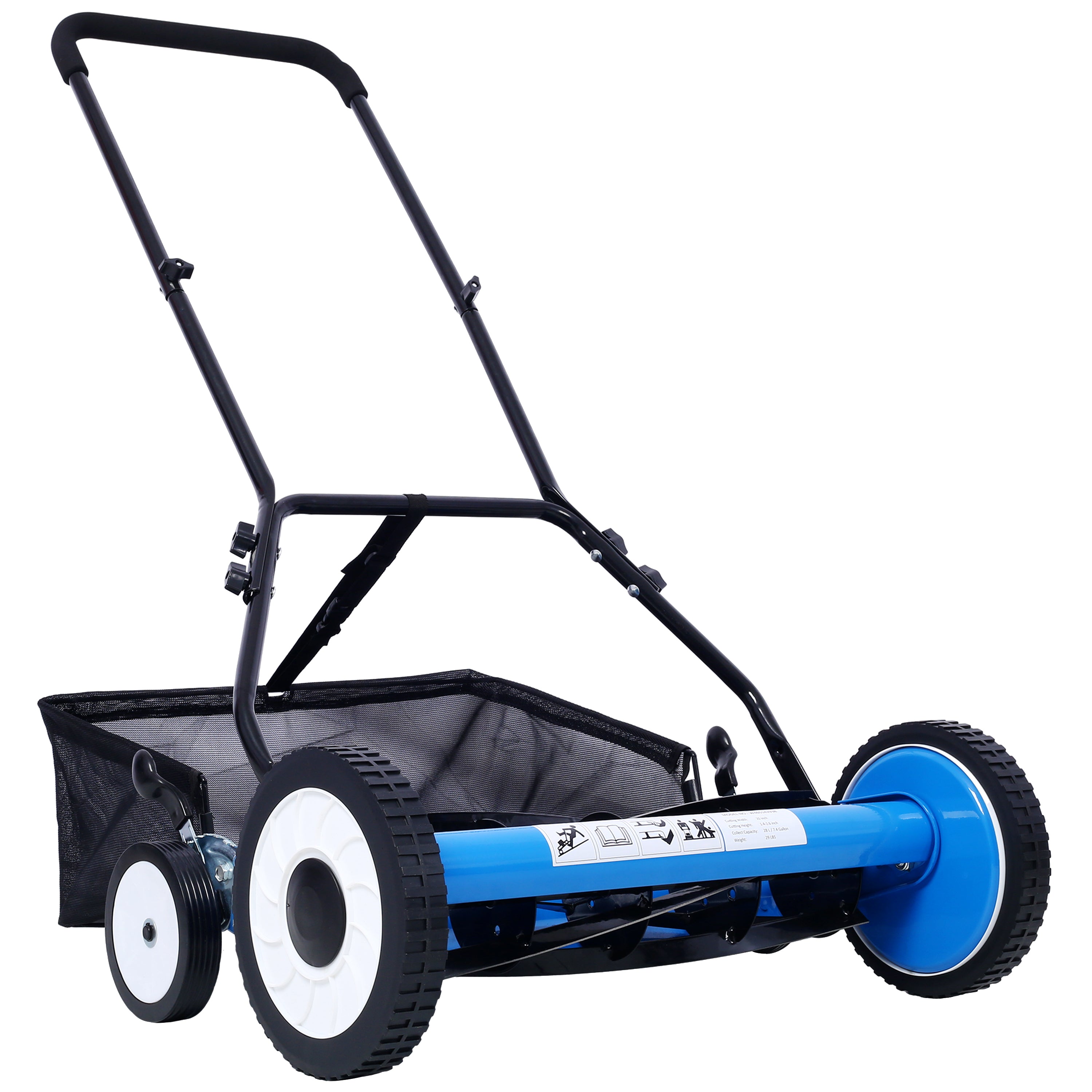 20-Inch 5-Blade Push Reel Lawn Mower with Grass Catcher, 4 WHEELS BLUE COLOR