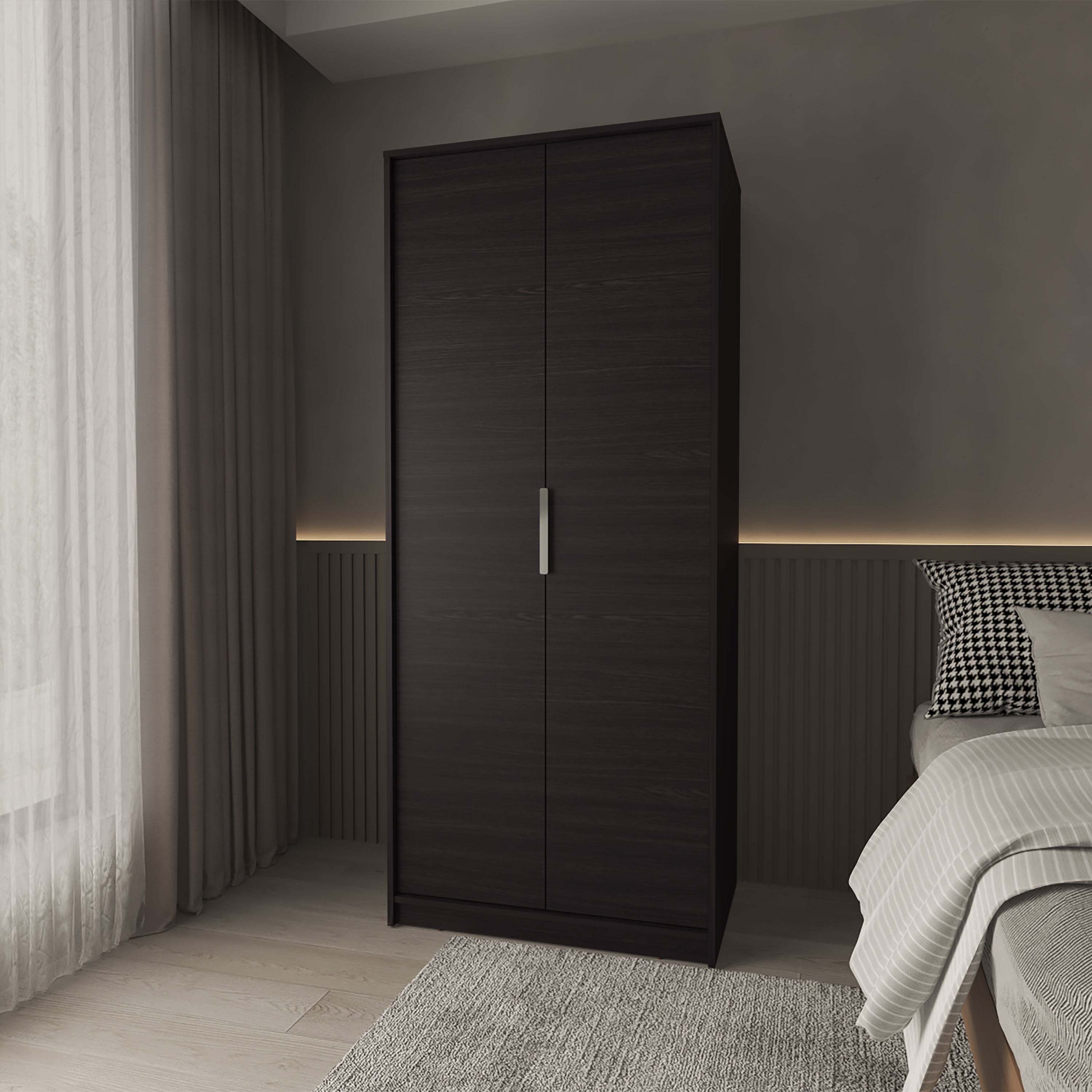 Wengue 2-Door 2-Shelves Wardrobe with Rod and Shoe Rack