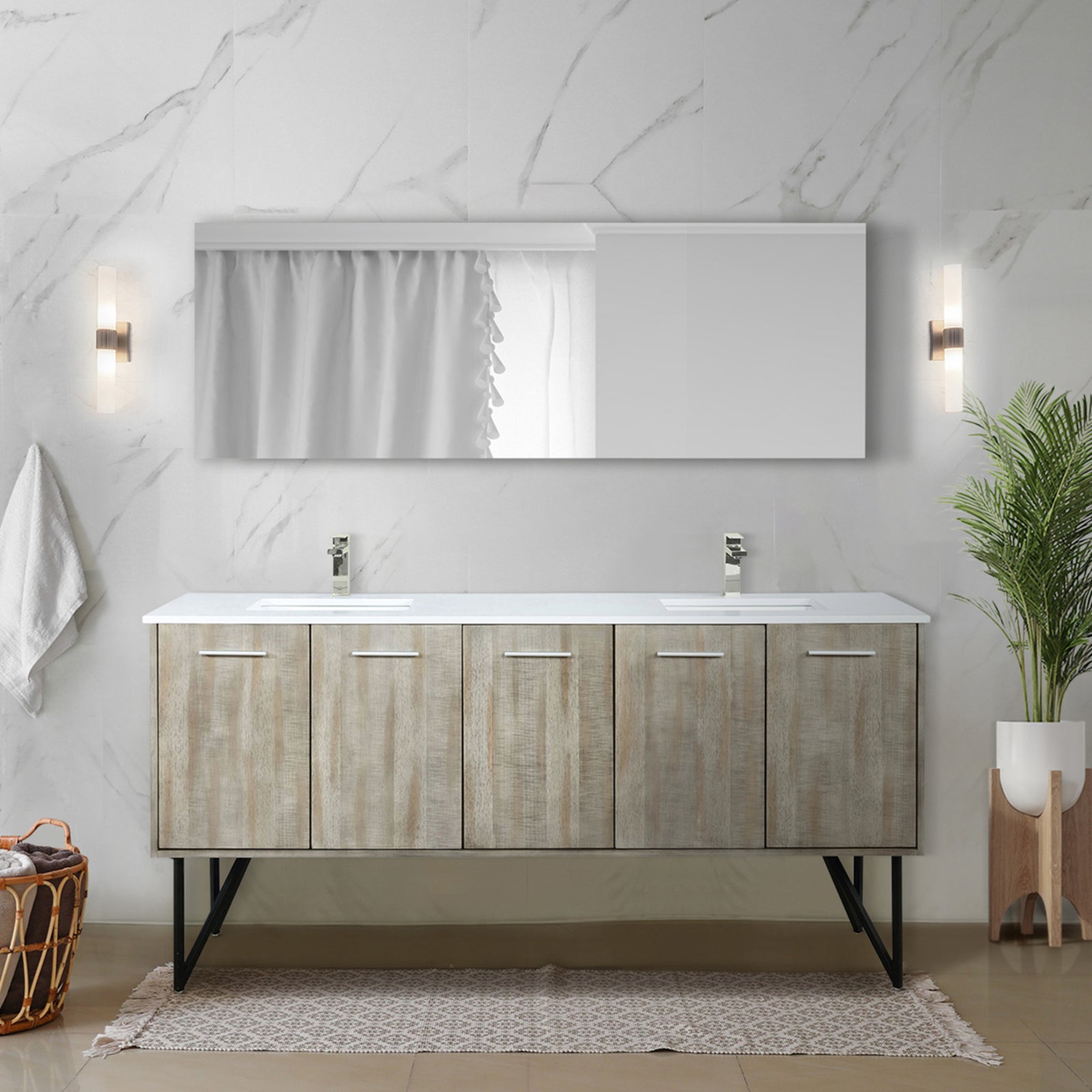 Rustic Acacia Double Bath Vanity 72 in. W x 20 in. D, with Cultured Marble Top