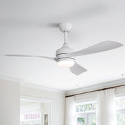 52-Inch Ceiling Fan With 3 ABS Blades,Remote Control,Reversible DC Motor,Noiseless&Effective,3 Downrods(5/10/24-Inch) Available,LED Dimmable,All White
