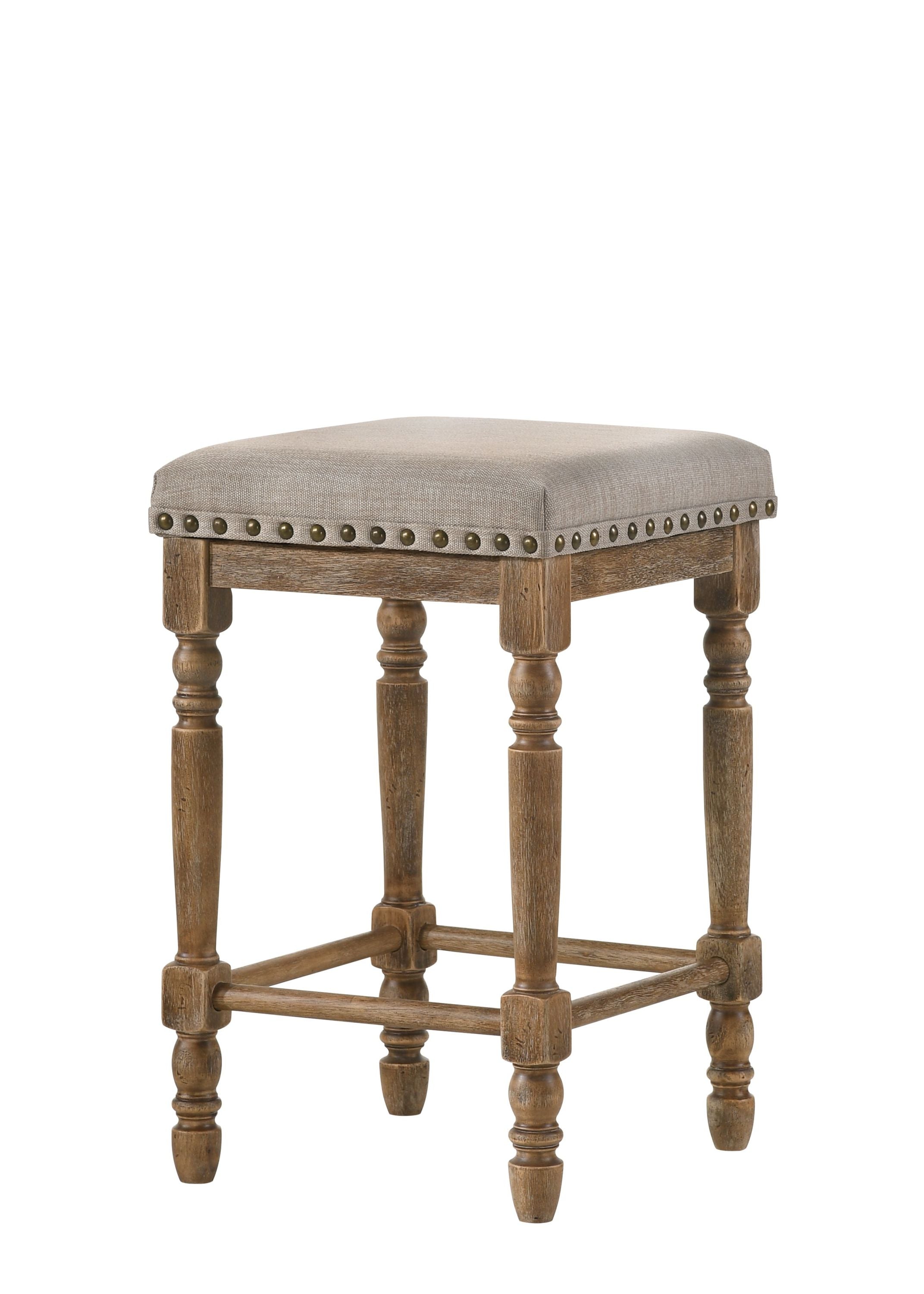 Farsiris Beige Fabric & Weathered Oak Finish Counter Height Stool (Set-2)