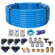 Air Push to Connect Kit: Complete 1/2' (OD) / 3/8' (ID) x 100-Feet TPEE Tubing Air Piping System,Blue Tubing