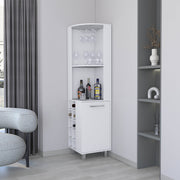 FM FURNITURE Leah Corner Bar cabinet with ample storage and wine rack. White