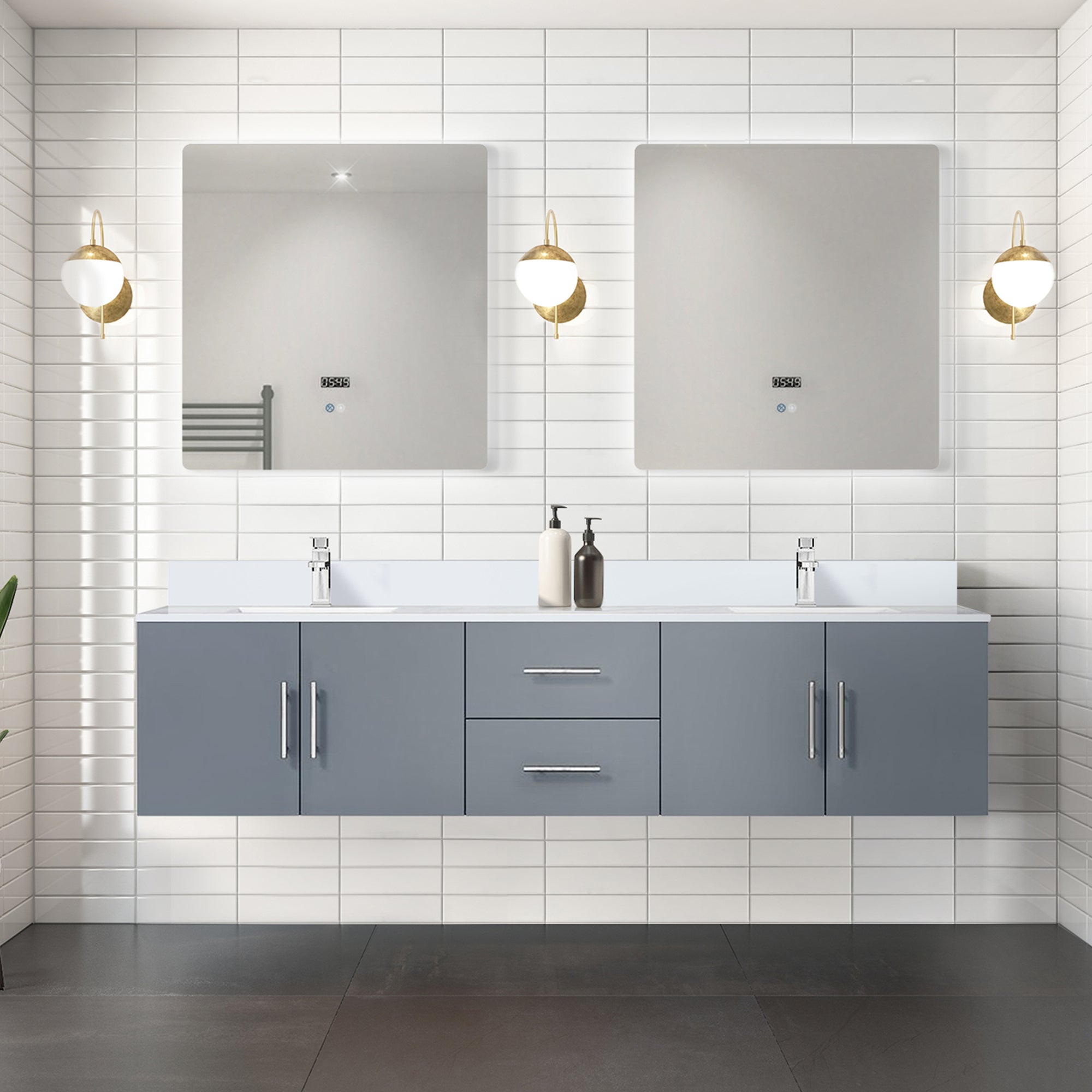 Dark Grey Double Bath Vanity 80 in. W x 22 in. D, with White Quartz Top
