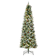 HOMCOM 7.5ft Pre-Lit Snow-Dipped Artificial Christmas Tree with Realistic Branches, 350 LED Lights, Pine Cones, Red Berries and 1075 Tips