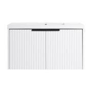 Contemporary 36' Wall Mounted Bathroom Vanity with Resin Sink & Soft-Close Doors, White Plywood