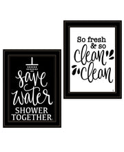 'Clean/Shower Together' 2-Piece Vignette by Fearfully Made Creations, Ready to Hang Framed Print, Black Frame