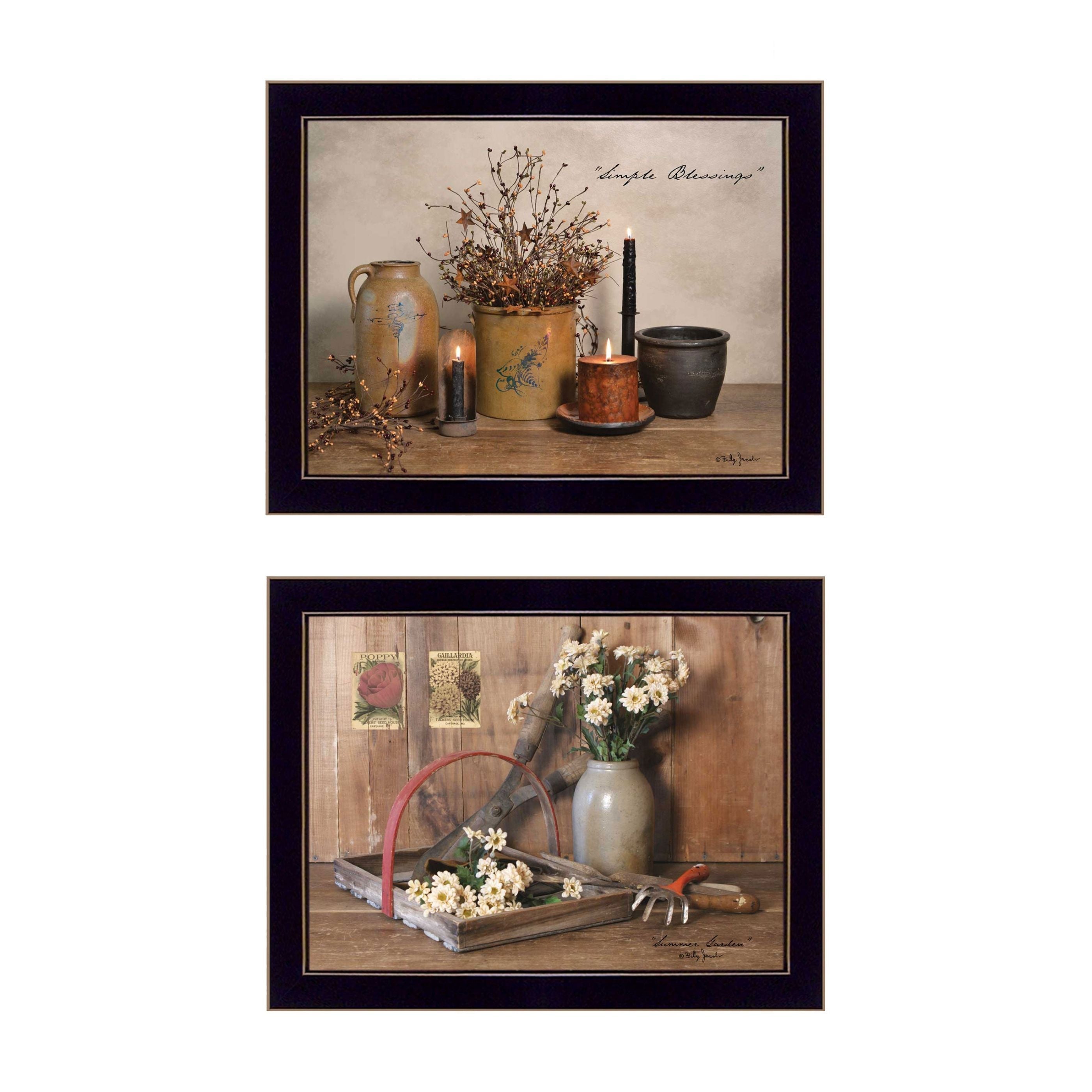 'Simple Blessings Collection' 2-Piece Vignette By Billy Jacobs, Printed Wall Art, Ready To Hang Framed Poster, Black Frame