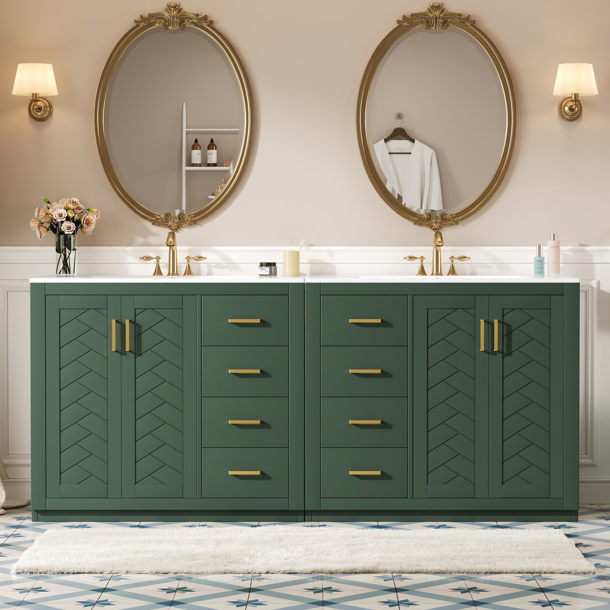 72'' Bathroom Vanity with Ceramic Sink (Separate), Solid Wood Frame Bathroom Storage Cabinet, Freestanding Vanity Set with Drawers& Soft Closing Doors