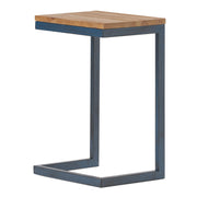 Medium C-shaped End Table with Iron Base and Fir Wood Top, Black
