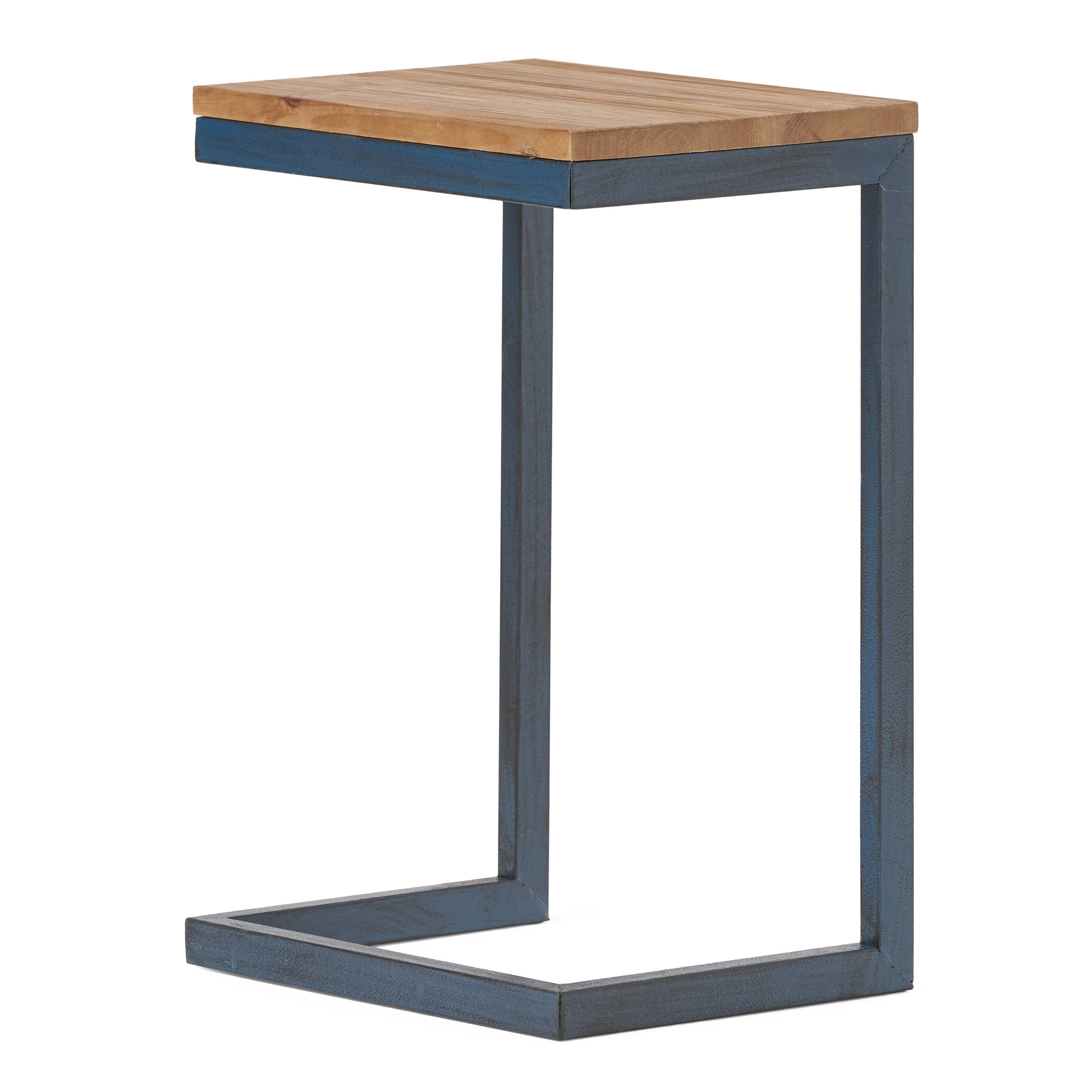 Medium C-shaped End Table with Iron Base and Fir Wood Top, Black