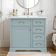 36' Bathroom Vanity Set with Ceramic Undermount Sink, 2 Tip-Out Drawers & Soft-Close Hinges, Modern Grey