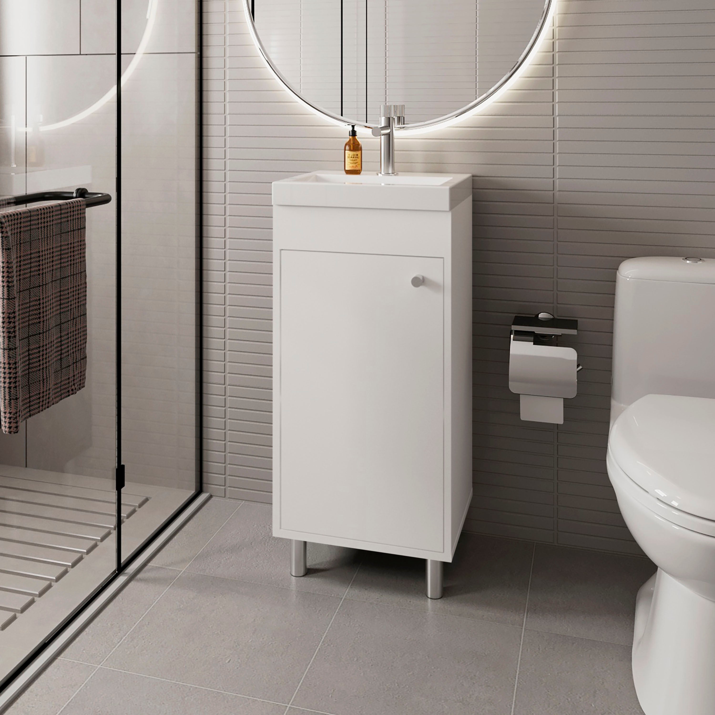 FM FURNITURE Oracle Bathroom Vanity, Single Door, Two Storage Shelves, White