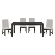 Antique Black Finish Modern Dining 5pc Set Rectangular Table and 4 Upholstered Chairs Textured Gray Wooden Dining Room Furniture