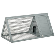 PawHut 46' x 24' Wooden A-Frame Outdoor Rabbit Cage Small Animal Hutch with Outside Run & Ventilating Wire, Grey