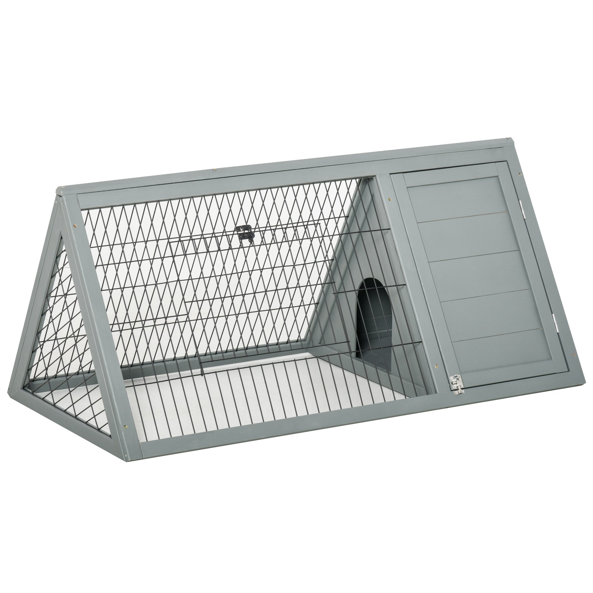 PawHut 46' x 24' Wooden A-Frame Outdoor Rabbit Cage Small Animal Hutch with Outside Run & Ventilating Wire, Grey