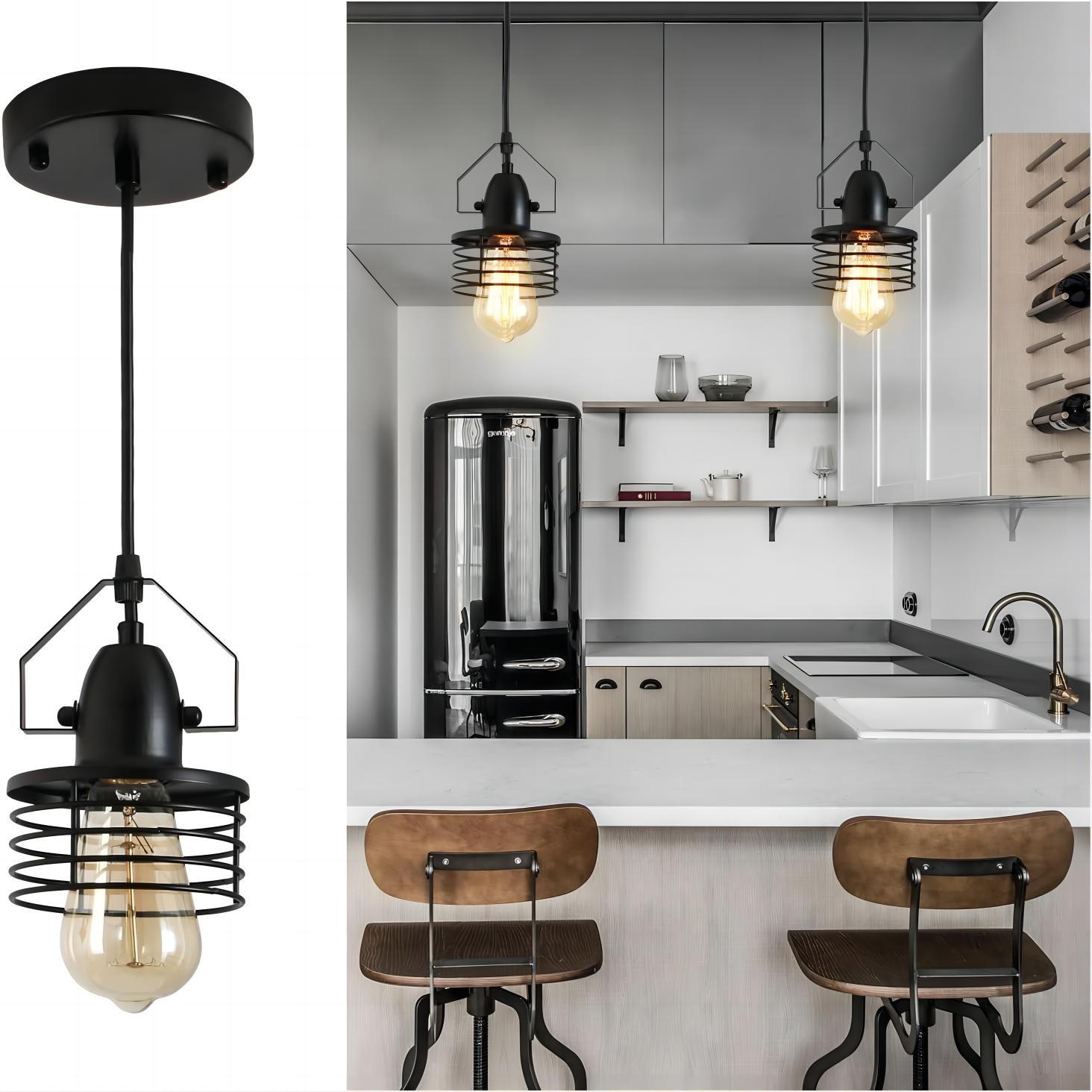 Industrial Black Pendant Light Metal Cage Pendant Lights Dining Room Hanging Lighting for Kitchen Island Living Room Bedroom Entryy Barn Farmhouse,Spring Shade,E26 Bulb(1 Light)