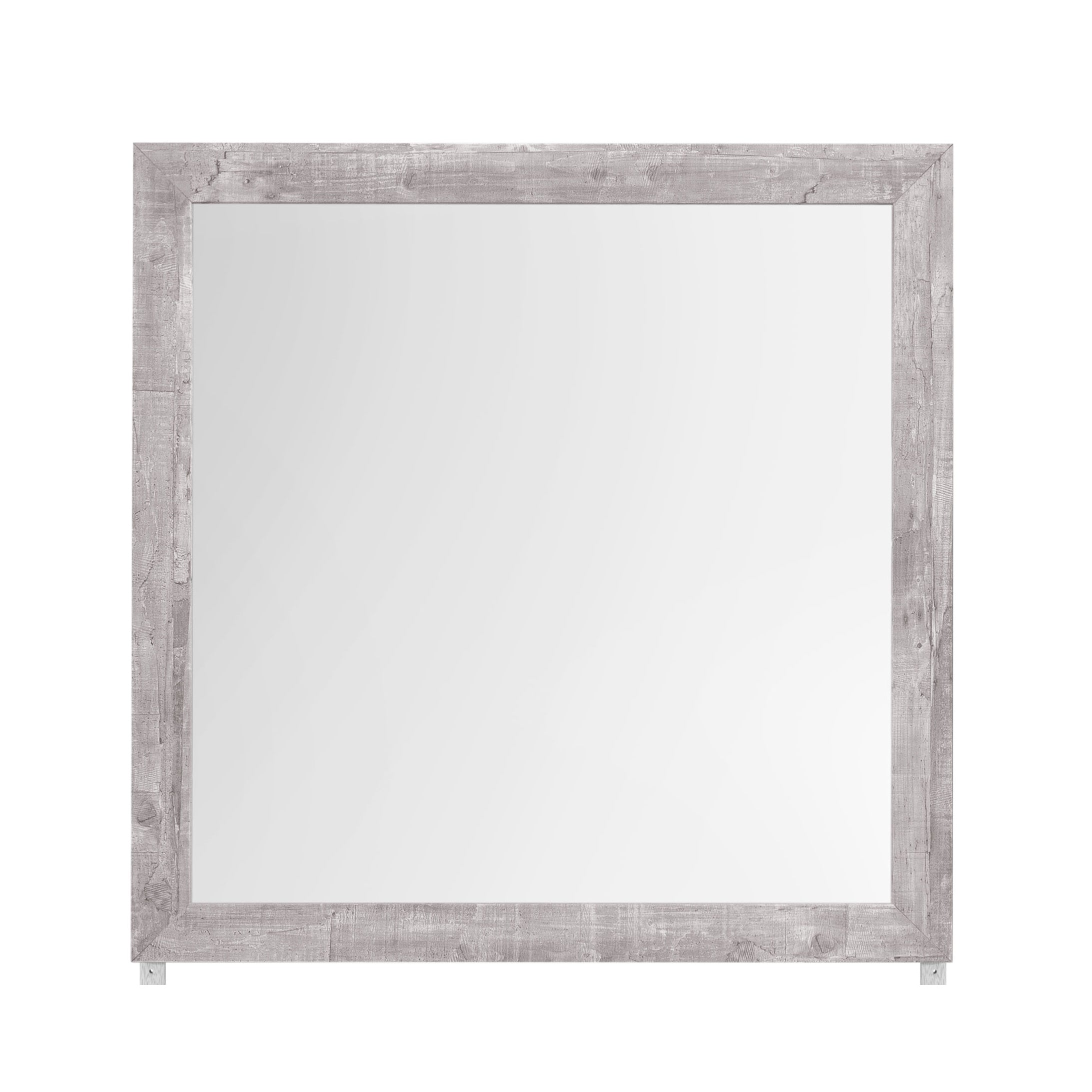 Farmhouse Style Rover Mirror with Light Grey Finish and Solid Wood Frame