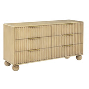 Modern Bedroom 6 Drawer Dresser with Fluted Panels, Wooden Storage Clothes Organizer Unit, Rounded Legs, Light Oak