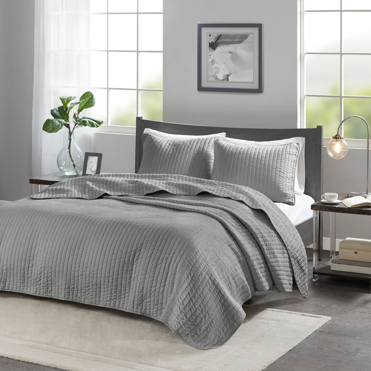 3 Piece Quilt Set Grey King/Cal King