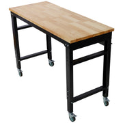Workbench - 48' Wide Rolling Workbenches for Garage - Adjustable Height, Workshop Tool Bench, Metal with rubber Wood Top ,Black Hammertone leg